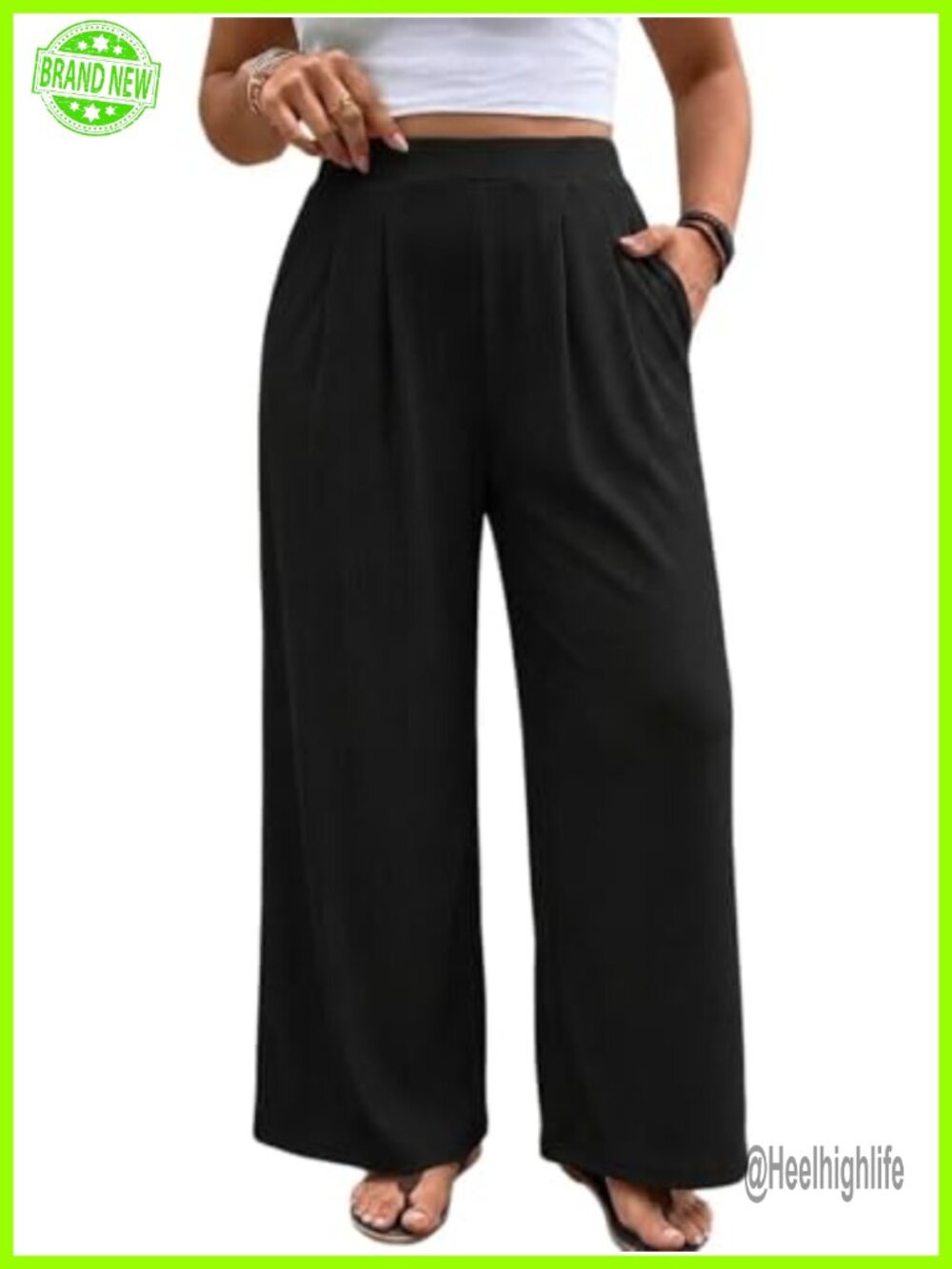 Wide Leg Palazzo Pants High Waisted Pull On Stretch Knit Trousers